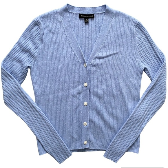 BANANA Republic Blue Ribbed Crop Button  Up Cardigan Size S - Picture 1 of 11